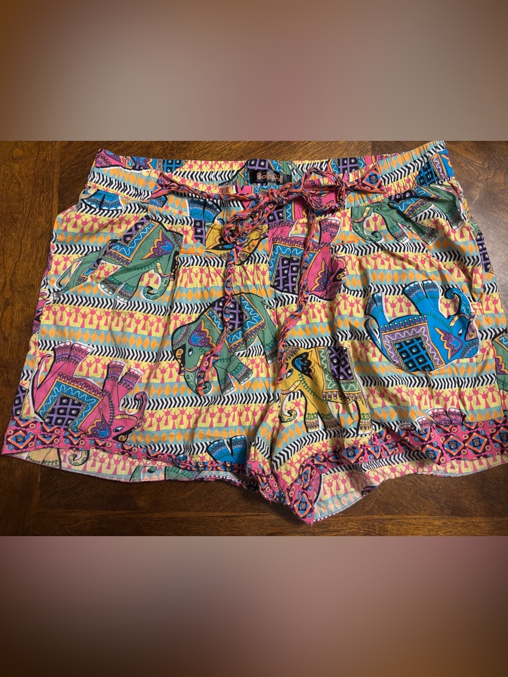 Women's Multicolor Elephant Print Athletic Shorts - Casual Summer Tie Waist